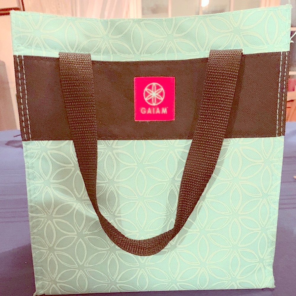 Gaiam lunch bag/tote, color: teal “flower of life”